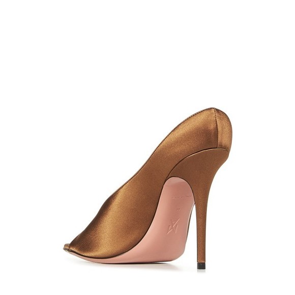 Amina Muaddi Mocha Satin Stiletto Sandals With Open Toe - NWT - Picture 3 of 3